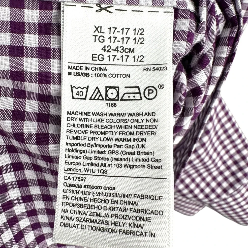 Banana Republic Slim Fit Gingham Check Long‎ Sleeve Dress Shirt Mens XL Cotton